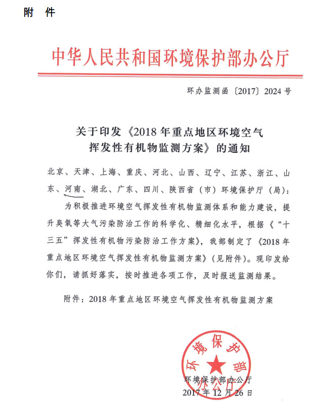 環(huán)境部新發(fā)布：2019年地級及以上城市環(huán)境空氣揮發(fā)性有機物監(jiān)測方案，附2018年方案要點對比